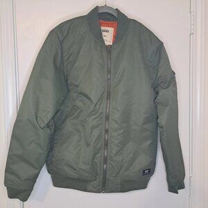 Vans Bomber Flight Jacket Olive Green Orange Mens Small Quilted Jacket Full Zip